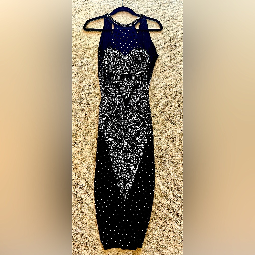 Hera Black Rhinestone Midi Dress